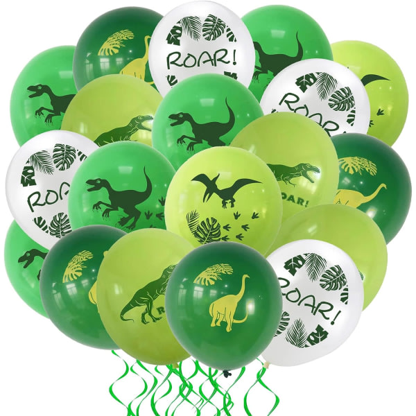 IC Dinosaurieballonger för pojkfödelsedagsfest, 30 delar Dinosaurier latexballonger Grön Vit Dinosauriefestdekorationsstillbehör