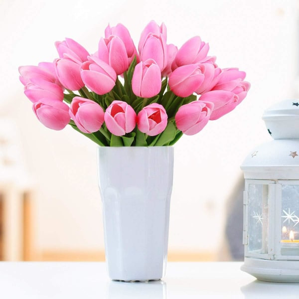 IC Konstgjorda tulpaner Fake Holland Mini Tulpan Real Touch Blommor 24 stycken för DIY Hemfest Bröllopsdekoration (full pulver)