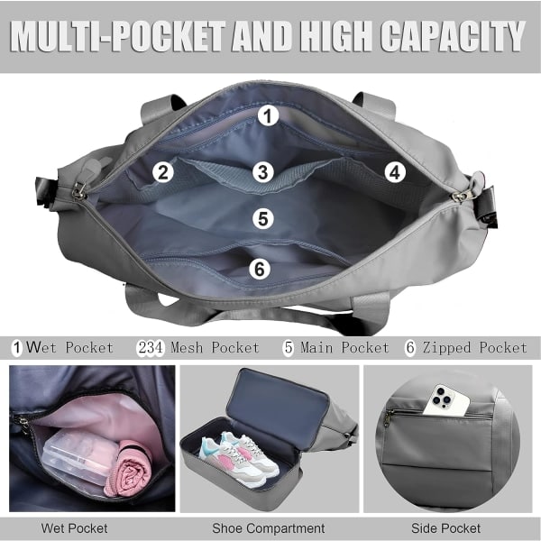 IC Resa Duffelbag, Sports Gym Tote Bæreposer for Kvinner, Sammenleggbar Lett Overnattingsskulderveske Weekender Shopping Sykehus
