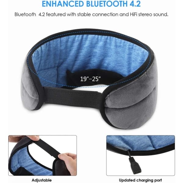 IC Bluetooth Sovemaske Hodetelefoner Sove Reise Musikk Øye Grå