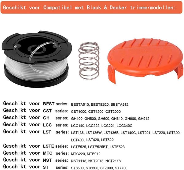 Trimmerline, 9,1 m 0,065\" påfyll, passer til Black Decker GH600 GH900, spole med hetter