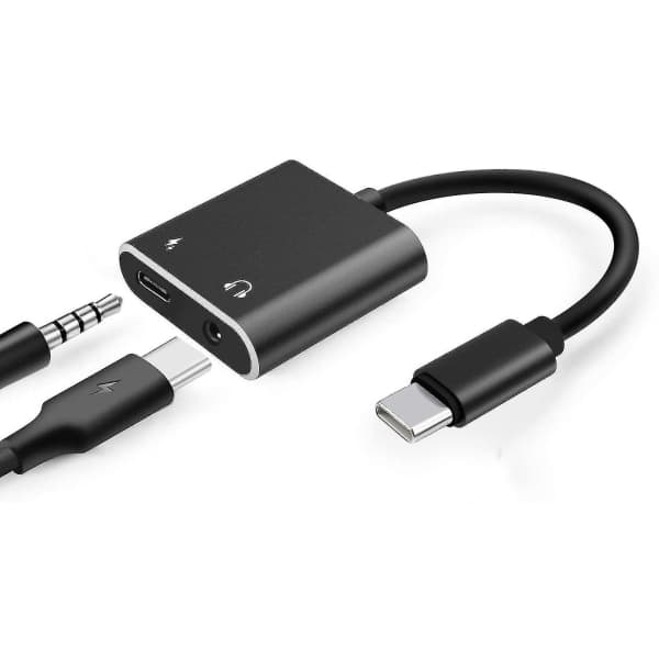 IC USB-C hodetelefonadapter 2-i-1 adapter 3,5 mm hodetelefonuttak og lading