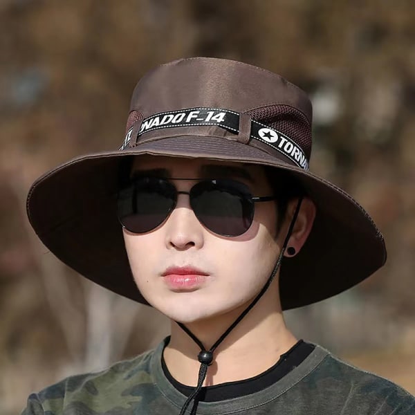 IC Mænd Sommer Bred Skygge Bucket Hat Mode Udendørs Åndbar Sol Kaffe