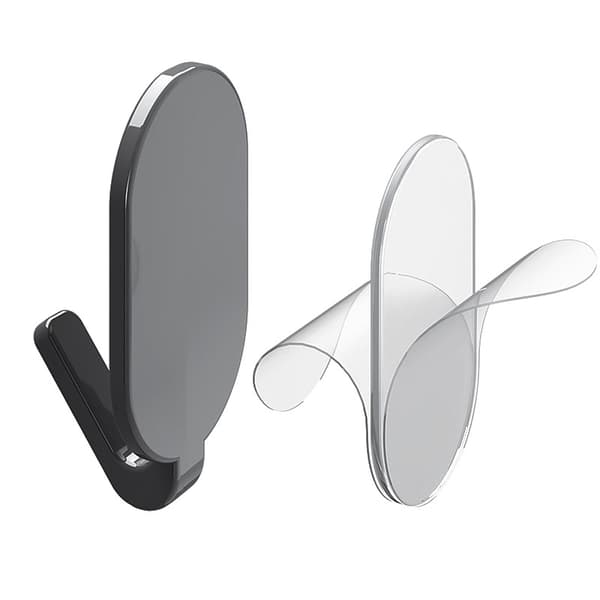 Självhäftande väggkrokar, oval ABS starkt grepp, för badrum kök släta ytor, silver, 5-pack Black