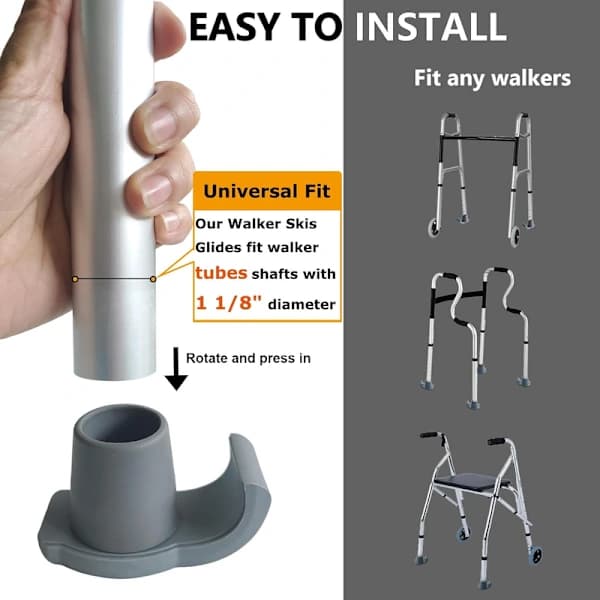 Walker Skid Glides - 2-pak Universal Pasform til Foldbare Rollatorer, Erstatningsrollator