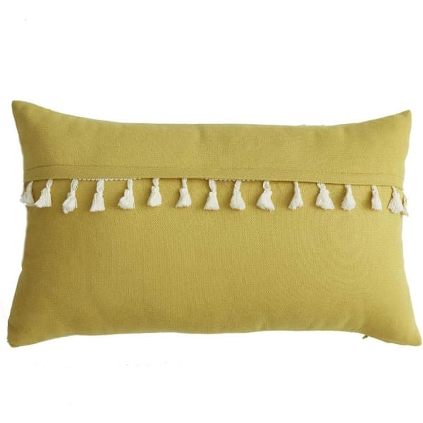 IC Boho Dekorativt Ryggstöd med Tofsar för Soffan Supermjukt Överdrag med Solid Accent (Gul Kamel, 12\"x20\")