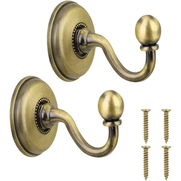 2 kpl Vintage pyöreitä seosverhokoukkuja, verhonpidikekoukkuja, (pronssi) 4,5 cm
