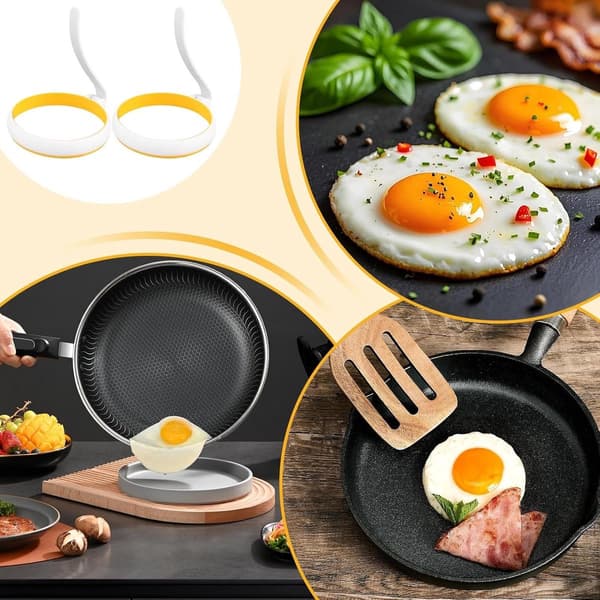 Set med två omelettringar - Äggbakningsringar - Stekt äggform - Köksbakform - Äggram - Äggbakform - Liten äggform - Pannkaksform
