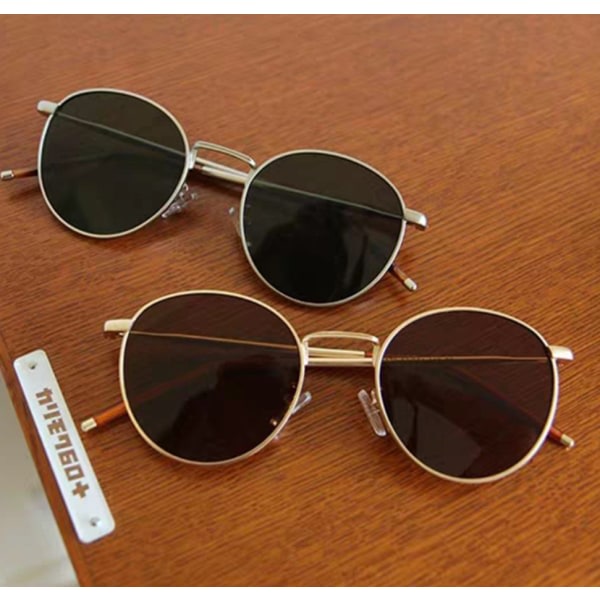 IC Damsolglasögon Mode Runda Solglasögon UV-metallsolglasögon (Golden Frame Deep Tea Pieces (høy kvalitet)),