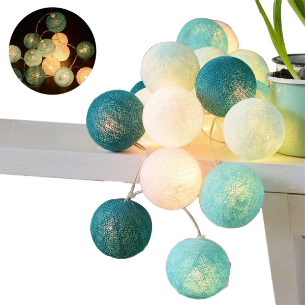 IC Cotton Ball Fairy Lights - 3M 20 LED Ball Fairy Lights med Grün