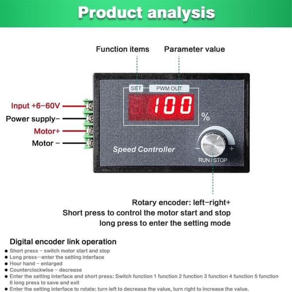 PWM DC 6-60V 30A Motorhastighedsregulator med Digitalt Display og Robust PCB - Perfekt til Forskellige Maskiner