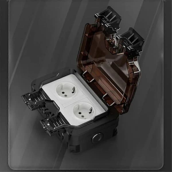 IP66 Waterproof Socket 220V Black Wall Socket Power with Built-in Switch Electrical EU Household Appliance[HK] Black Black Black