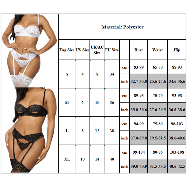 Sexigt underklädesset för kvinnor Spets Push Up BH Underkläder Nattkläder Svart Black L