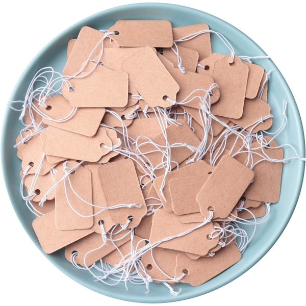 IC 100 stk Display Tags Med Hengesnor Mini Skrivbar Blank Etikett Display Tags - Kraft