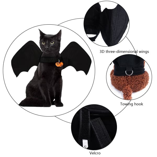 IC Pet Cat Bat Wings för Halloween-festdekoration, valphalsband M
