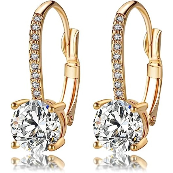 IC 1 karat diamanthængende ørehæng 18K guldpläterade Cubic Zirconia Hängande spak Bröllopsörhängen Modesmycken for tjejer og kvinder