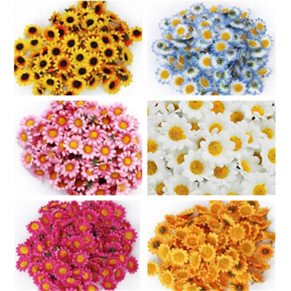 100 stk kunstige Gerbera Daisy silkeblomsterhoder for DIY bryllup Rosa