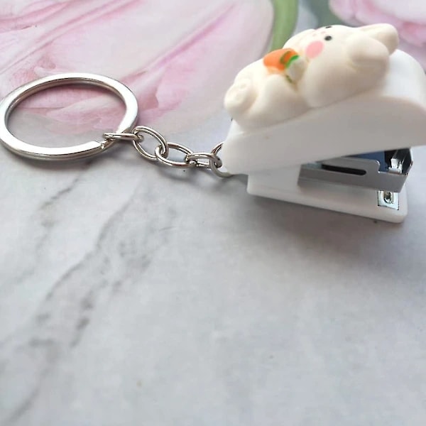 Portable Mini Stapler with Keychain, Rabbit Stapler Set with Cute Bear Case Keychain