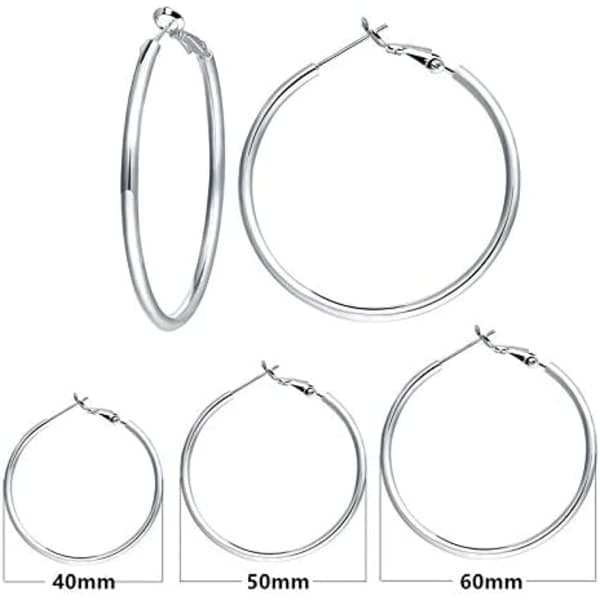 IC 3 paria Sterlinghopea Post Hoop -korvakoruja (40/50/60MM) hopea