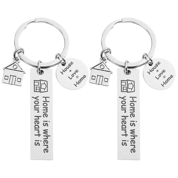 2 stk Hjem Nøkkelringer Brevtrykk Nøkkelholder Henge Rustfritt Stål Nøkkelringer Ornament Innflyttingsfest Gaver IC