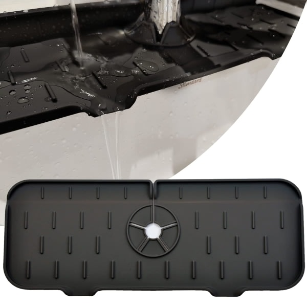 IC Köksblandare Diskbänk Stænkbeskyttelse, bag kran diskbänksmatta, grå gummimatta til køkkens- og badeværelsesbänkskiva - sort