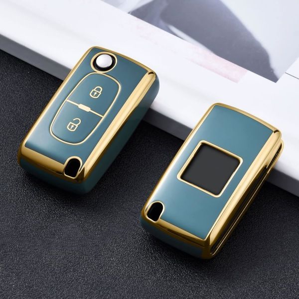 Auton avaimen kotelo, Peugot 207 307 308 407 408 3008 5008 Citroen C2 C3 C4 C5 C6 C8 2 painikkeelle (Golden Edge Grey) IC