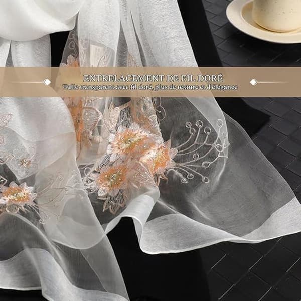 Broderet chiffon-tørklæde til kvinder, gennemsigtigt blomstret sjal, let og blødt langt sjal til brudebryllup forår efterår, hvid