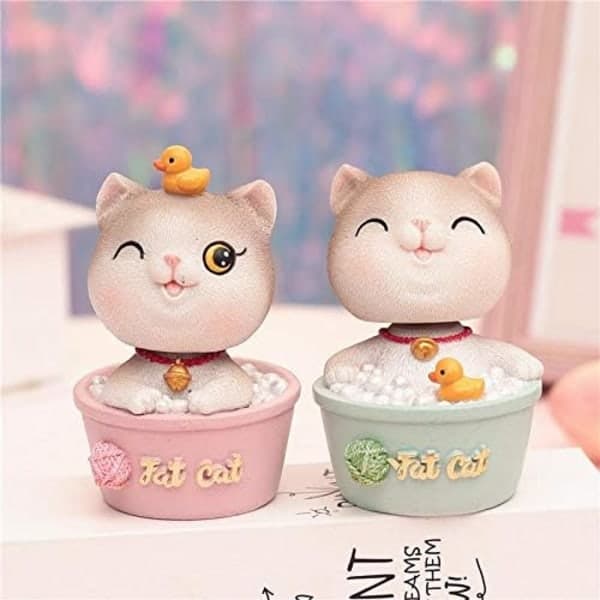 IC Dekorativ kattfigur med skakande hode Harpiksfigur Kreativ