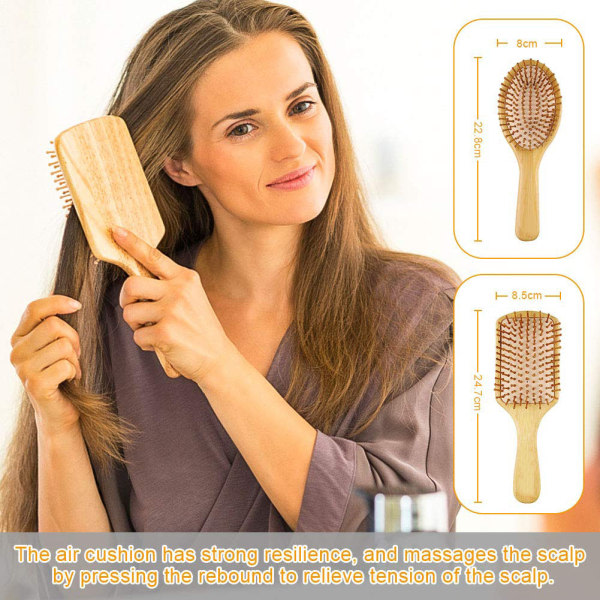IC 6 i 1 hårborstekam för män Kvinnor Set för hårborste av bambuborste med svanskam, tandkam, dubbelhuvudkam