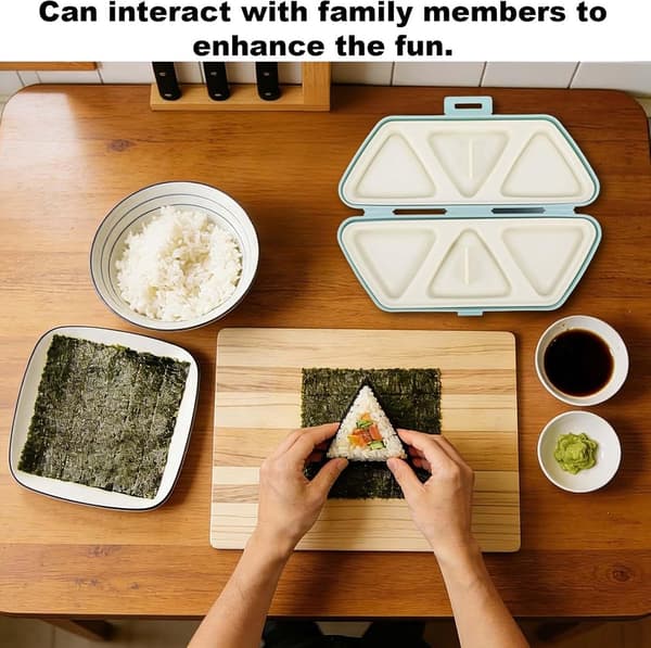 6-i-1 Onigiri Form, Trekantet Risbold Maker Med Ske, Fødevaresikker PP, Til Bento Bokse, Frokoster Og Picnics, Blå
