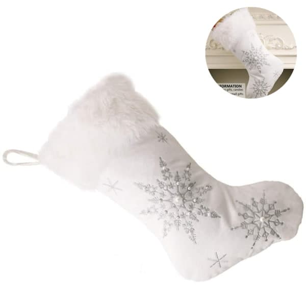 IC Julstrumpa i plysch med juldekoration, silver