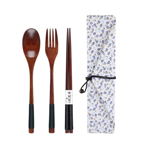 Wooden Bestick Set Pinnar Sked Gaffel Set Resebestick