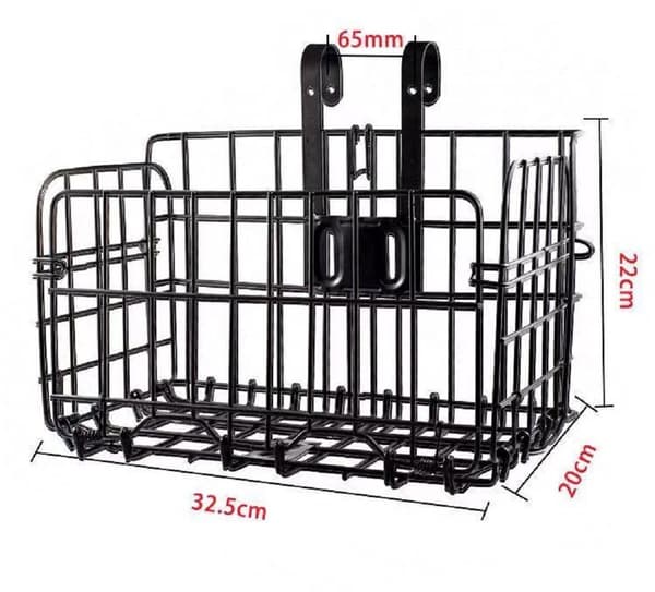 Bagagekurv til cykel, foldbar metalkurv med stor kapacitet og quick release, til indkøb, kæledyr og daglig cykling, sort