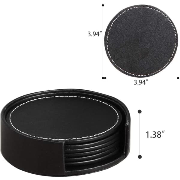 IC Drikkunderlag 6 stk med holder, PU-læder krusunderlag