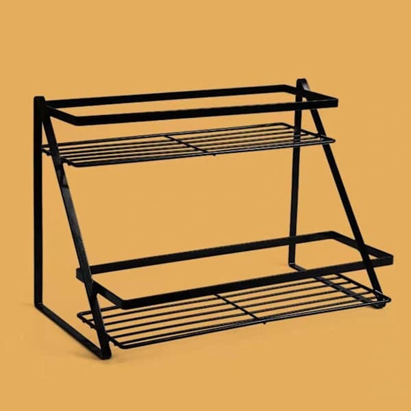 Kitchen Countertop Storage Rack Space Saving Multifunctional 2-Tier Spices Toiletries Makeup Counter Standing Shelf Black 0.9 0.9