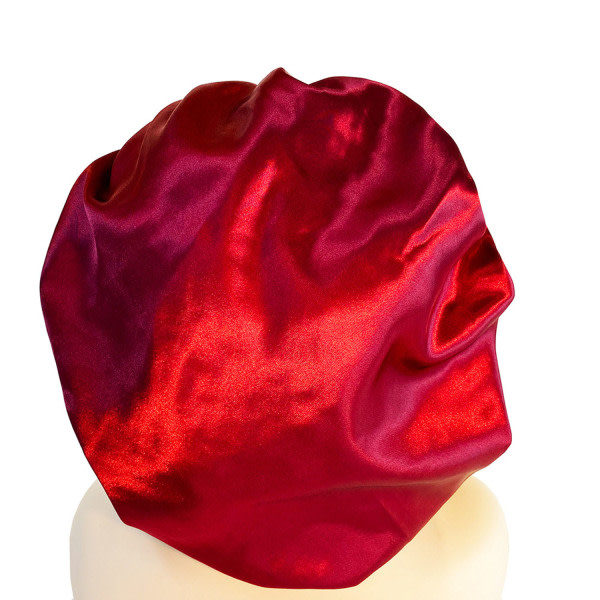 Satin Silke Satin Bonnet Cap Hat med Sløjfe Rund Hat Vinrød