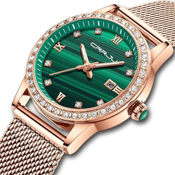 Damklocka IC Vattentät Kristall Minimalistisk Roséguld Mesh Rostfritt Stål Armbandsur Smalt Analog Kvarts Lyx Strass med Datum