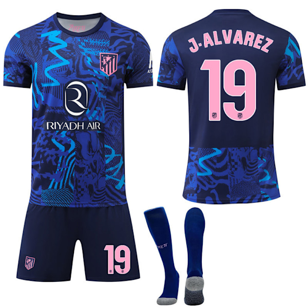 Atletico Madrid 2 bortatröja mörkblå La Liga fotbollsuniform Nr. 7 Griezmann 19 Alvarez Size 7 with socks #16