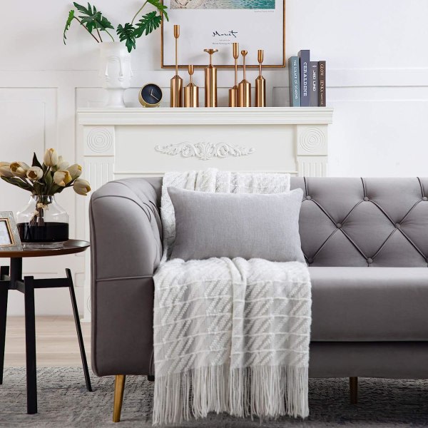 IC Lys grå ländrygg putevar 12x20 tommer Sett med 2 solid rustik gårdsputevar tilfelle for hjem sofa sofa dekorasjon