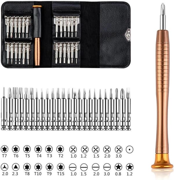 26 dele præcisionsskruetrækkersæt med etui - Torx, fladhoved, Phillips - til elektronik som DJI Mavic