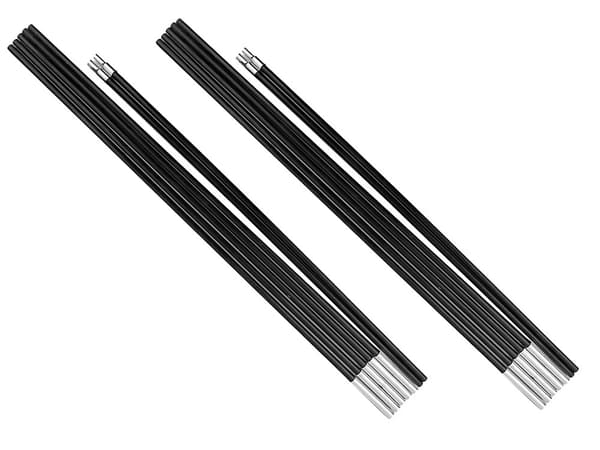 Sammenklappeligt teltstangsæt, glasfiber og metal 6-segments teltstøttestænger til campingtelte, 340 cm sort, 2-pak
