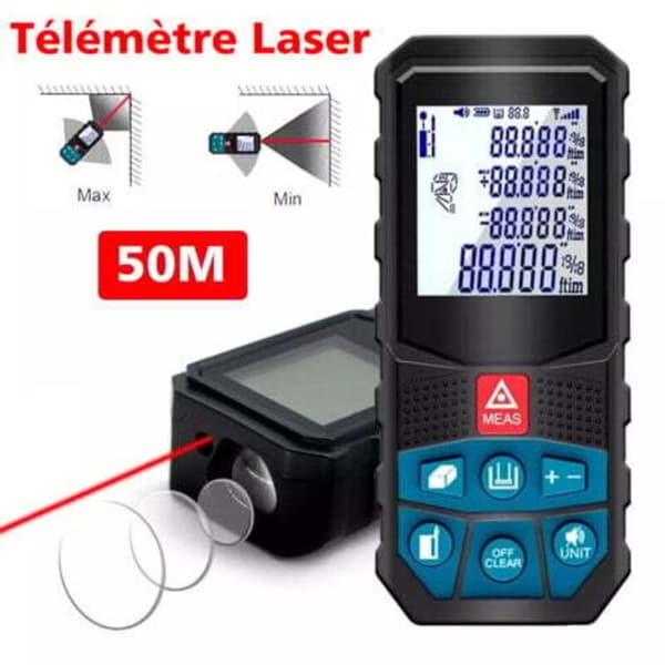 Laser Avstandsmåler 50m, 2mm Gap, 20 Data, Avstandsmåling, LCD-Skjerm, Vanntett IP54