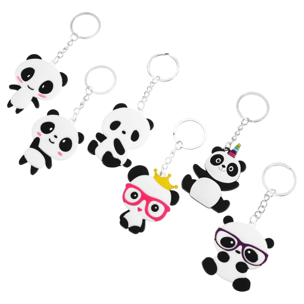 Toyvian 6st Cartoon Panda Nyckelringar Nyckelring Party Favors Hänge for barn Leksak Prydnad Souvenir Present IC