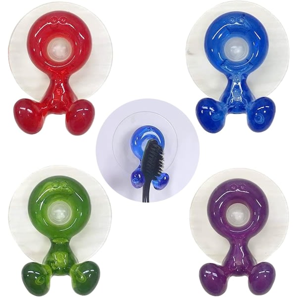 IC Tandborsthållare med sugkopp Väggmonterad, 4-pack, antibakteriell tandborsthållare för badrum (blå, grön, röd och lila)