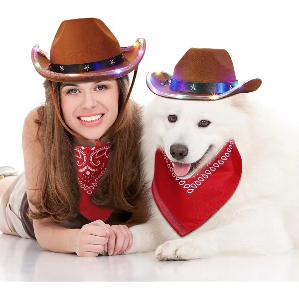 Pet Cowboy Hat Bandana Kostym, Halloween Pet Kostym Sett