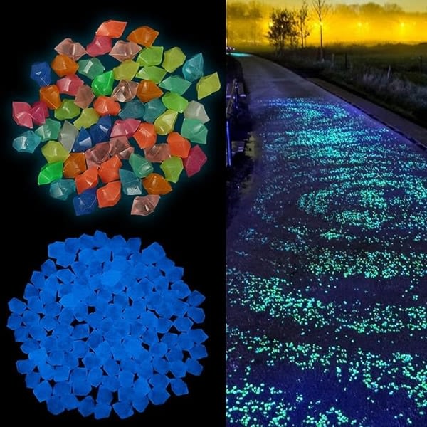 IC 300 st selvlysende sten, släta hjertestenar, udendørs dekorativ lysende sten for akvarier/trädgård/uppfarter/vägar (farveglada)