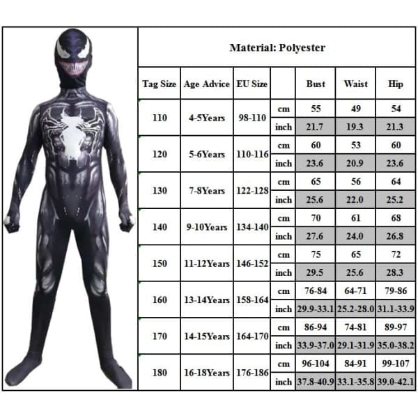 Barn Gutter Venom Superhelt Playsuit Jumpsuit Cosplay Kostymer zy 120cm