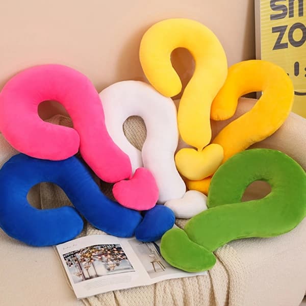Irregular Decorative Pillow 35x55cm Question Mark Shape Pillow | Large Fun Pillow for Travel Neck Pillow White White