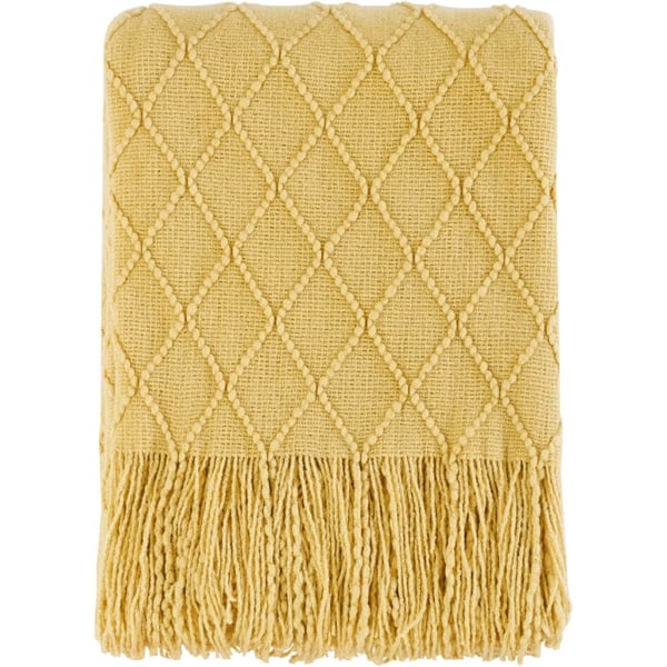 IC Strukturert fast myk sofa Cover Strikket dekorativ filt gul