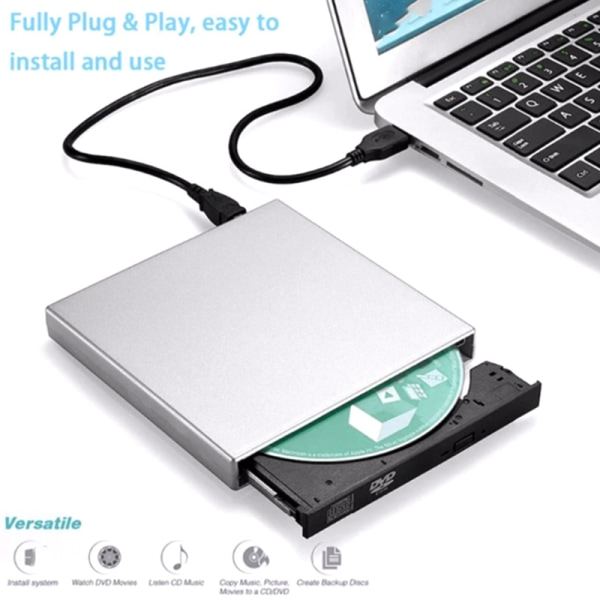 Ammattimainen ulkoinen DVD-asema Slim Low Noise Ulkoinen DVD-soitin USB 2.0 DVD/VCD/CD-RW poltin Kirjoitin Soitin